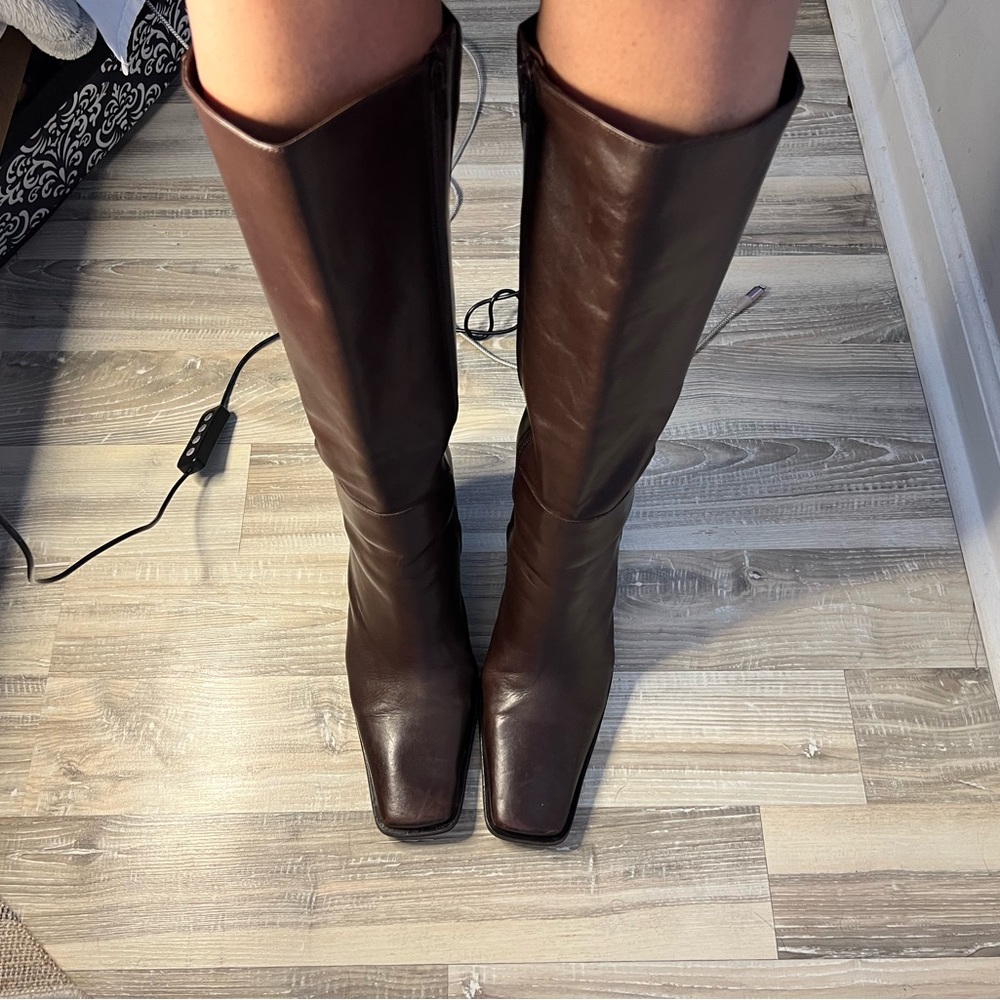 Tall leather square toe boots